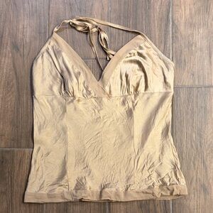 bebe Gold Silk Halter Top